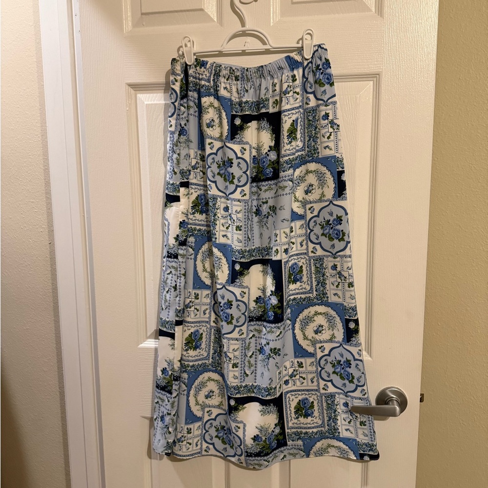 Abercrombie & Fitch Blue and White Patchwork Maxi Skirt